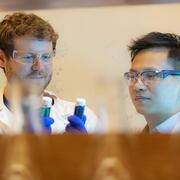 Photo of Sen Zhang (right) and Grayson Johnson (left)